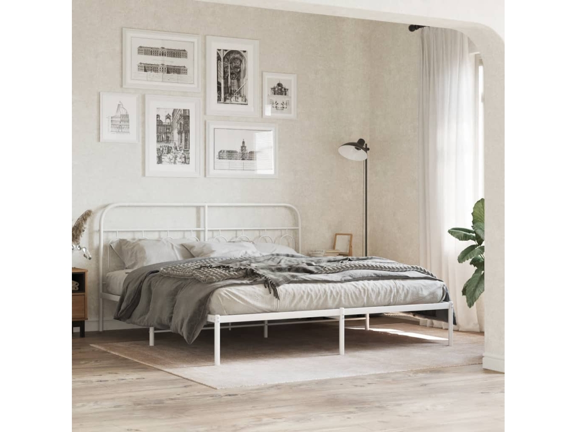 Vidaxl Estrutura De Cama Com Cabeceira 183x213 Cm Metal Branco