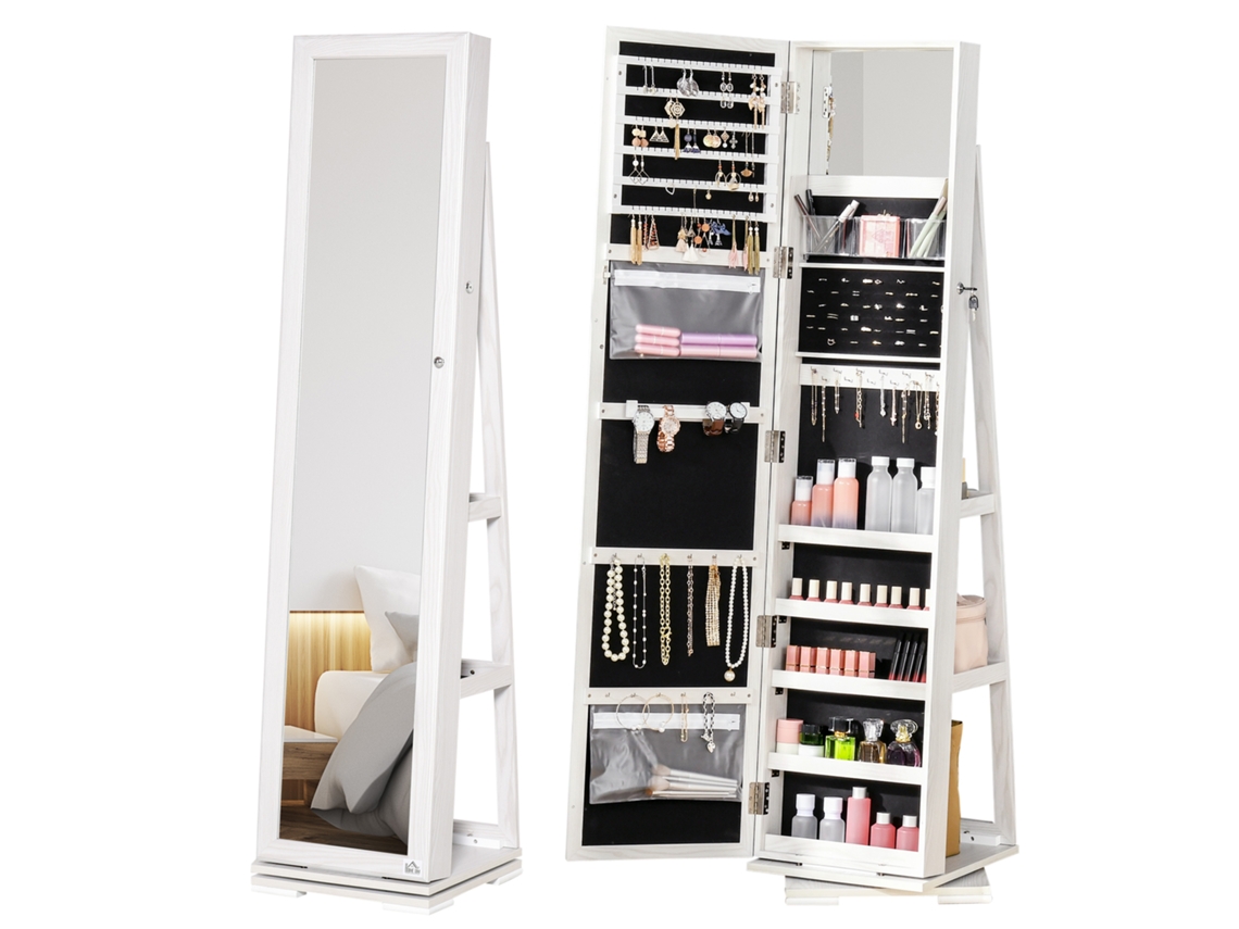 Joalheiro de Pé Mdf e Vidro Cor Branco 38x38x160 cm Homcom