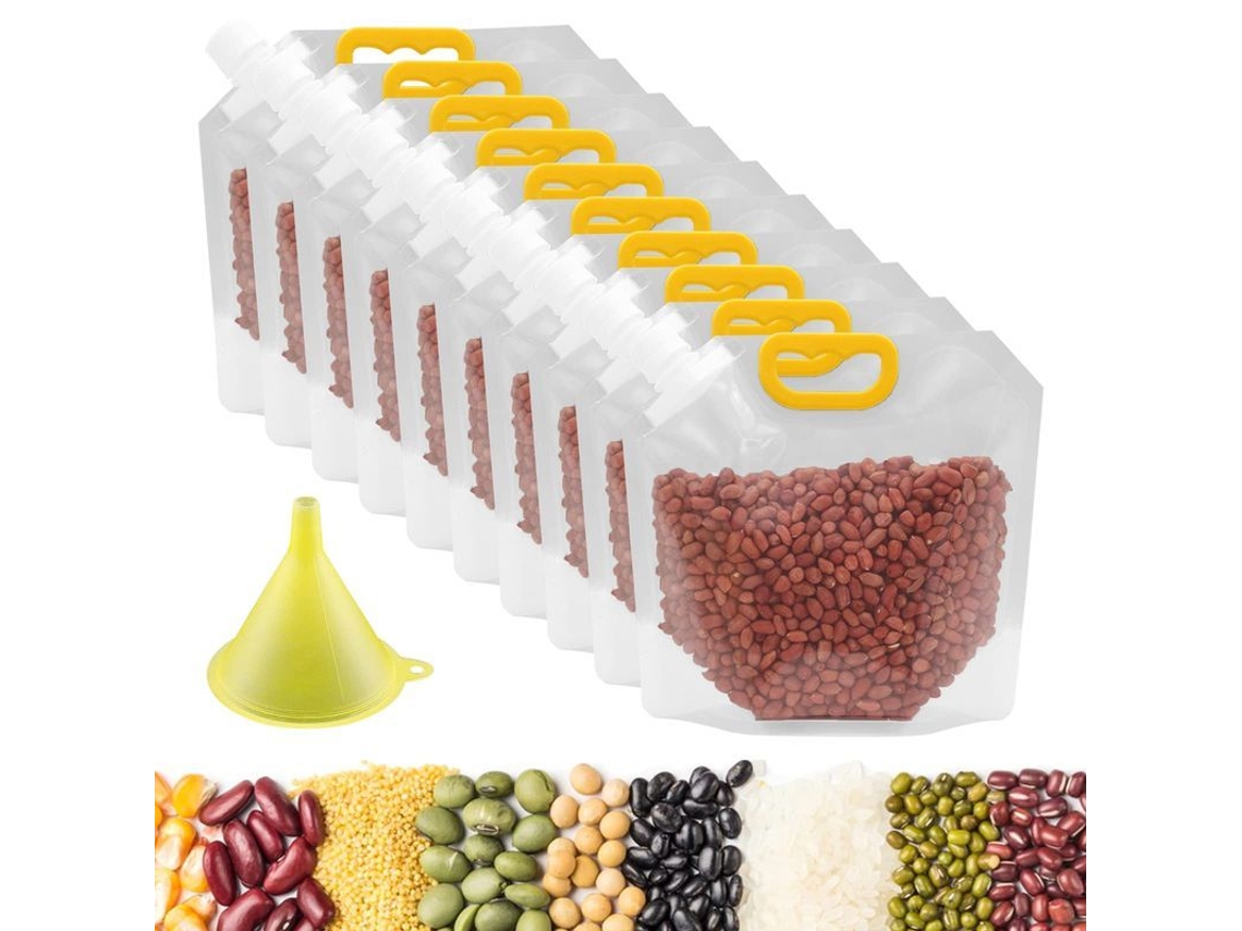 2026 10 Bolsas Herméticas Antihumedad para Granos Reutilizables Con Embudo Y Diseño Vertical