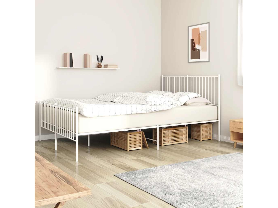 Vidaxl Estrutura De Cama Com Cabeceira E Pés 160x200 Cm Metal Branco