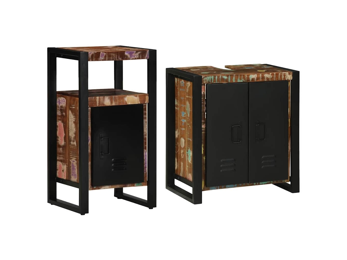 Vidaxl Conjunto De Móveis Para Banheiro 2 Unid. Multicolorido E Preto