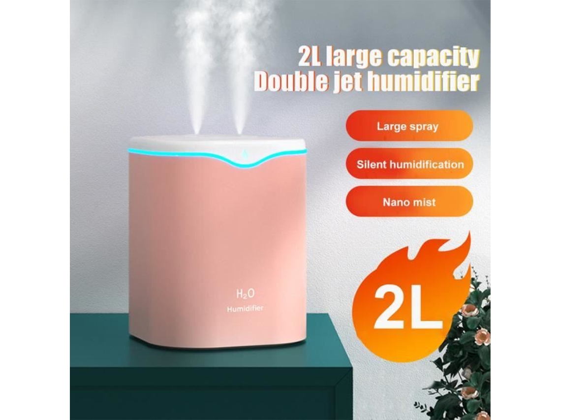 Umidificador de ar para bebê de 2000ml, pulverizador USB único e duplo e luz noturna colorida para casa, escritório, sala de estar, quarto-rosa