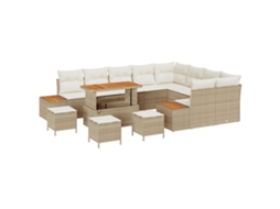 Conjunto 13 Conjunto De Sofá De Jardim Vidaxl Bege Vime Pe (110 X 55 X 71 Cm)