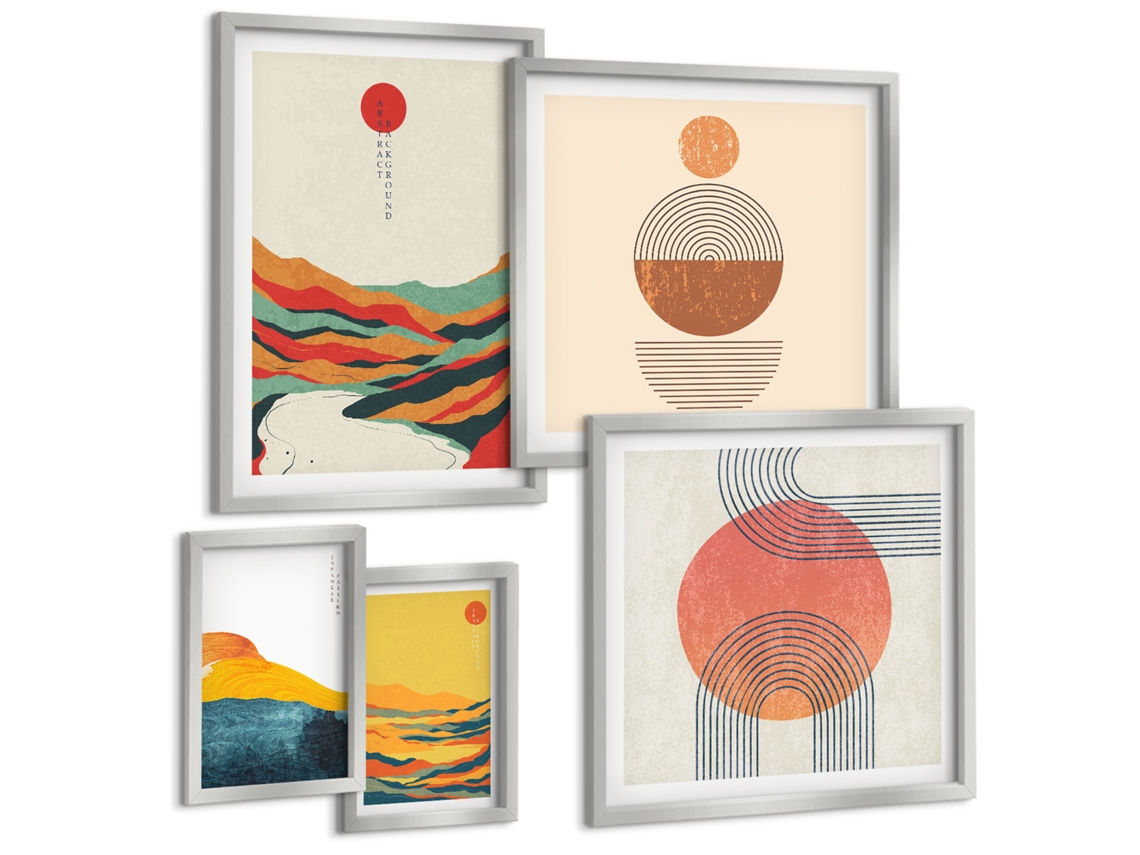 Quadros Decorativos Para Parede Limões Em Um Vaso, Plantas Moldura Prateada Quadros Para A Sala De Estar Espelharte (conjunto De 5 Imagens)