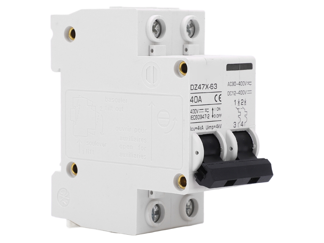 Interruptor De Circuito Miniatura 2p Din Rail Para Sistema Solar Pv Dc12-400v Ac90-400v 40a
