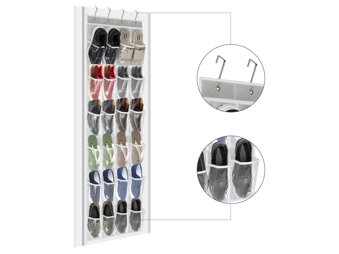 Sapateira suspensa Slowmoose para porta, 24 compartimentos com 4 ganchos, grande (122 cm L x 413 cm A), branca e transparente