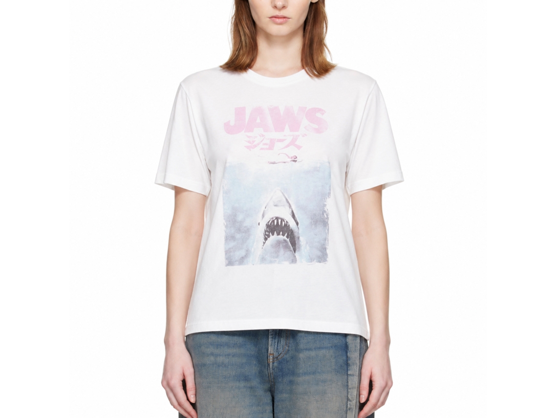 Rockinstone Jaws Movie Faded Kanji White Adult T-shirt Size:m
