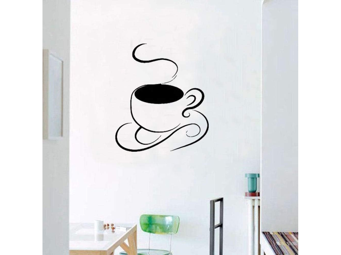Adesivos de parede com estampa de xícara de café para cozinha, café, restaurante, escritório, decoração de casa, papel de parede removível em vinil, 44x33cm