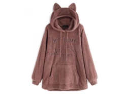 Jaqueta Oversized com Capuz de Pelo Duplo e Orelhas de Gato para Mulheres Outono Inverno 5XL Rosa | S/MARCA