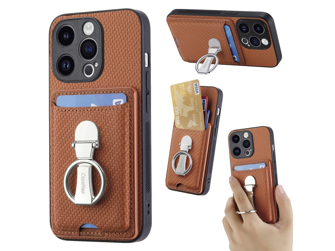 Suporte Casa Textura Fibra Para Iphone 14 Pro Castanho