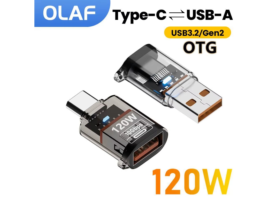 Adaptador Usb 3.2 Para Type-c Com Carregamento Rápido De 120 W, Otg, Transferência De Dados E Áudio A Alta Velocidade De 10 Gb