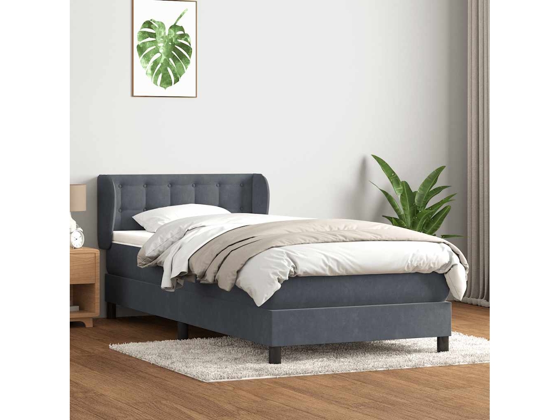 Cama Com Molas/colchão Cinza-escuro 80x220 Cm Veludo