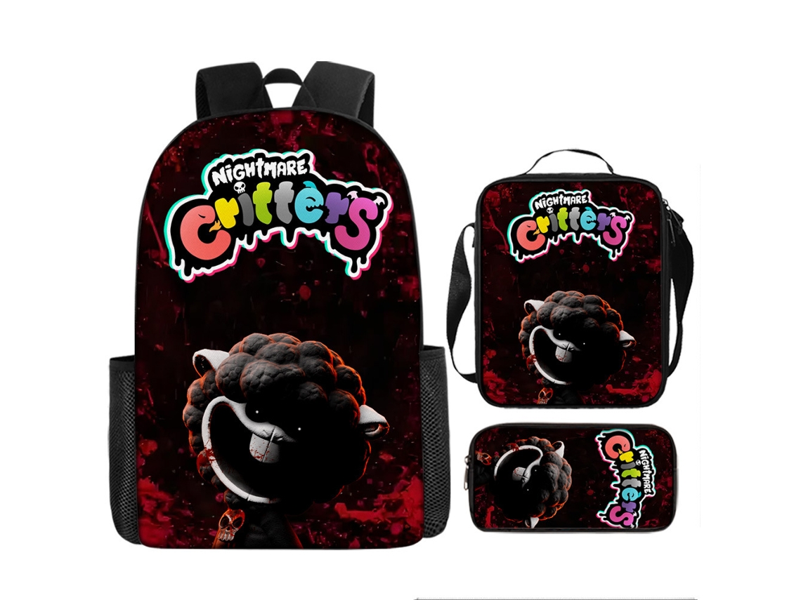 Conjunto De Três Peças De Mochila Infantil Com Estampado De Desenhos Animados: Mochila Escolar Com Alças, Lancheira Térmica E Estojo, Modelo 25