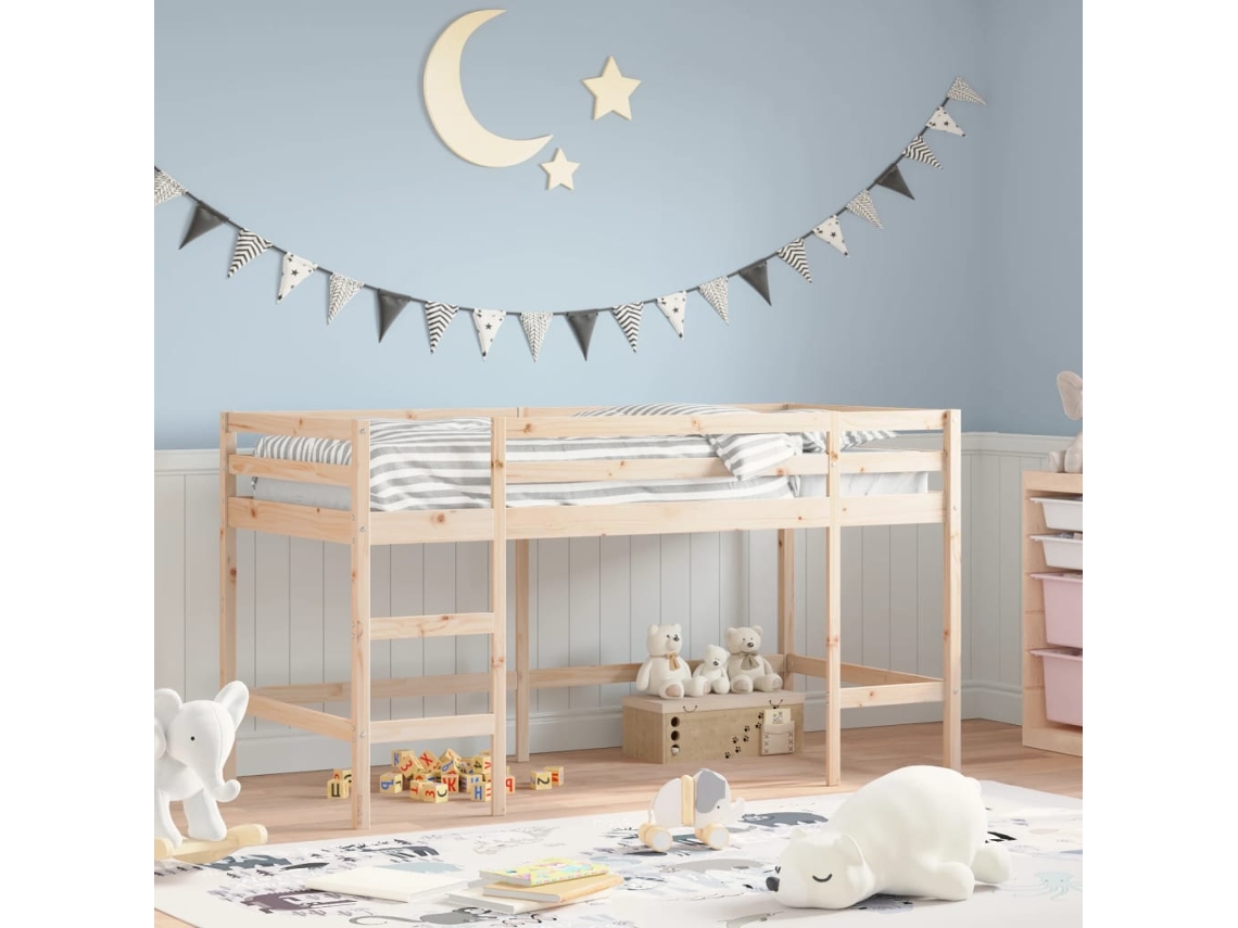 Vidaxl Cama Alta P/ Criança C/ Escada 80x200cm Madeira De Pinho Maciça