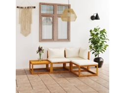 Vidaxl 4 Pcs Conjunto Lounge Jardim C/ Almofadões Acácia Maciça Creme