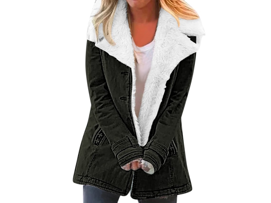 Jaqueta Feminina Grosso Quente Peludo Elegante Clássico Capuz