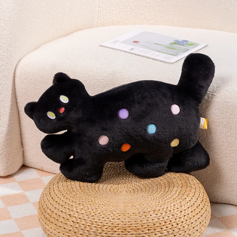 Almofada para Adulto com Estampa de Gato e Bolinhas, Almofada Fofa MDUG (preta, 55cm)