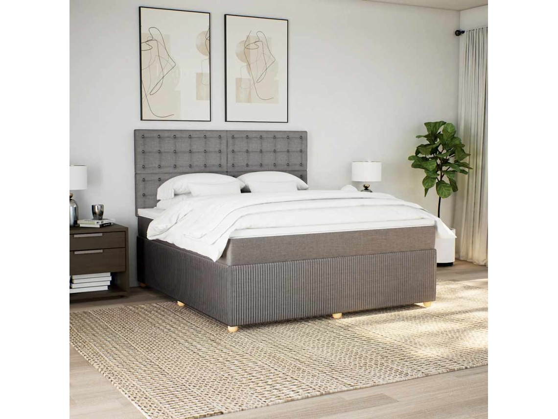 Cama Com Molas/colchão 180x200 Cm Tecido Castanho-acinzentado