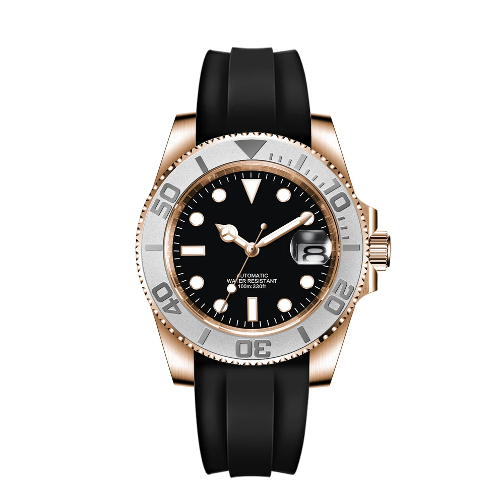 Relógio Masculino Automático Mecânico Bicolor Dourado De 40 Mm (preto), Resistente À Água Até 100 M, Com Cristal De Safira.