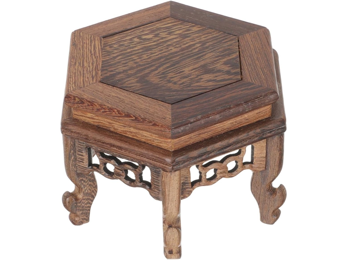 Hexagonal Madeira Decoração Interiores Suporte Robusto Estátuas Artesanais Vasos Flores Base Cor Café GOKOCO