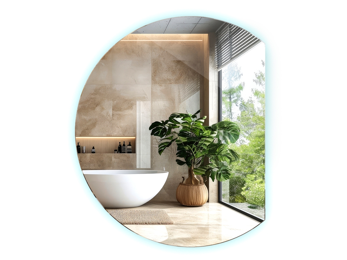 Espelho circular cortado Espelharte, Espelho redondo com LED (63x70 cm - Luz fria 6500K)
