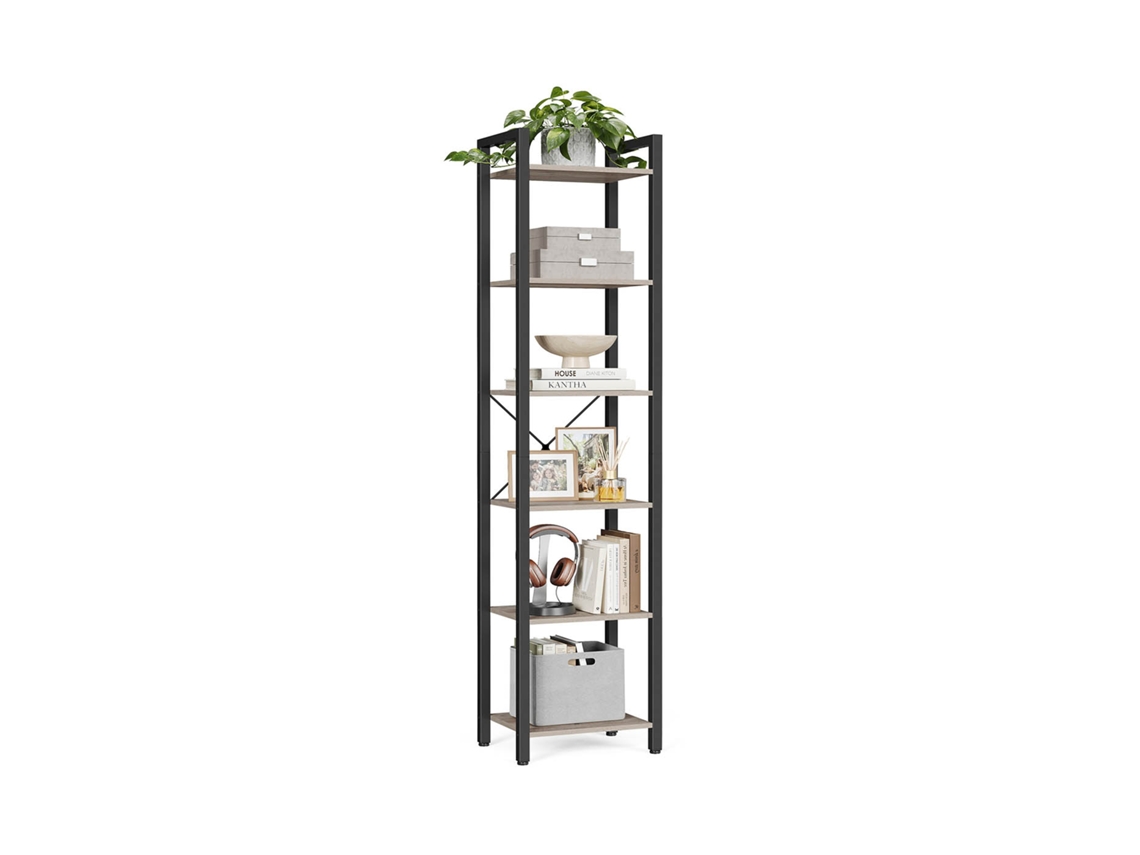 Librería Estrecha De 6 Niveles 40x30x187,5 Cm - Greige Y Negro