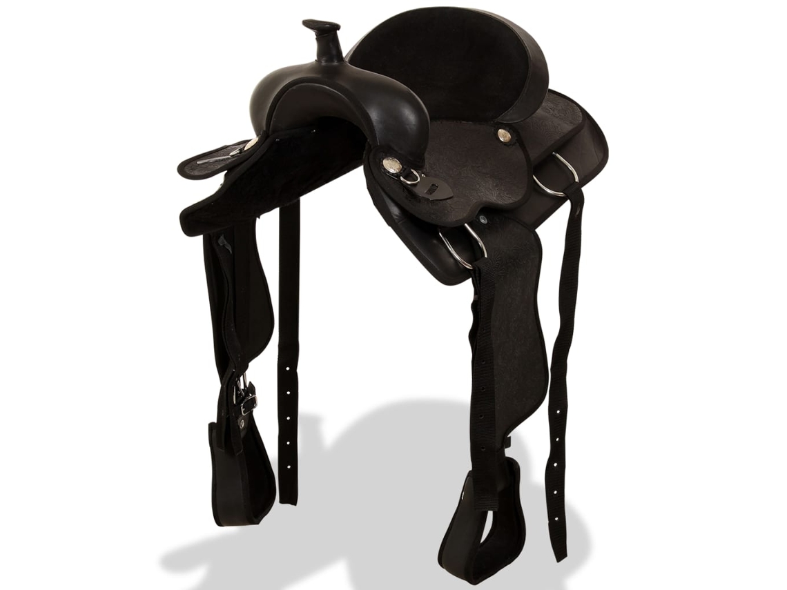 Vidaxl Sela Western, Cabresto E Peitoral Em Couro Genuíno 17" Preto