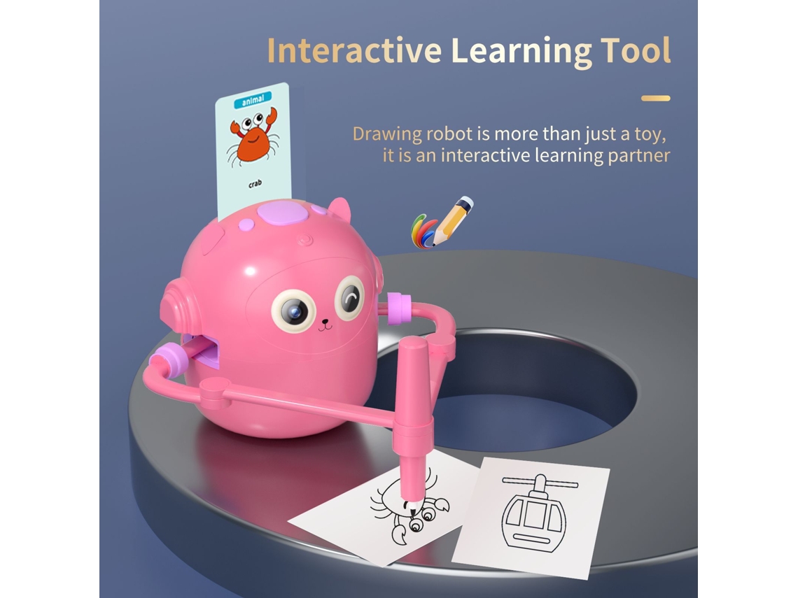 Robot De Desenho Infantil, Acompanha 100 Cartões E 2 Canetas. Brinquedo Educativo Montessori Rosa Panoona