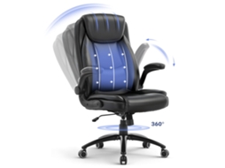 Cadeira Executiva De Escritório Ergonómica Em Couro, Braços Rebatíveis 90°, Encosto Ajustável 103°–120° E Função De Balanço