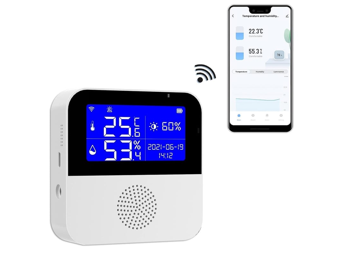 2026-monitor De Temperatura E Umidade Wifi Com Sensor Preciso, Alerta Por Aplicativo E Bateria Recarregável