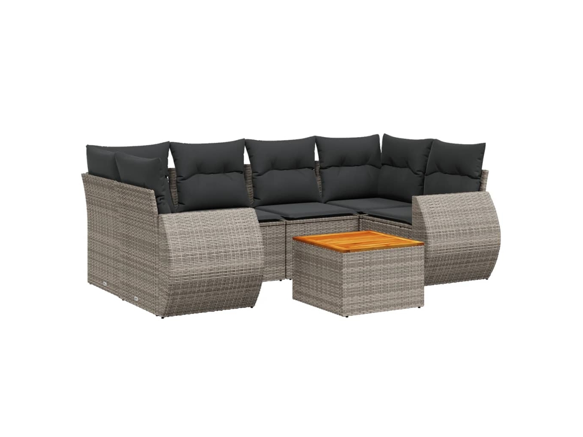 Conjunto de 7 Sofás para Jardim com Almofadões Vime Pe Cinzento MAISON EXCLUSIVE (7 pcs)
