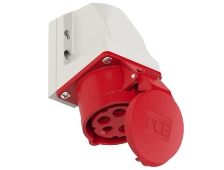 Tomada Saliente Industrial Fêmea Vermelha com Aba 16A 5P 400V 6H Ip44 PCE 115-6K