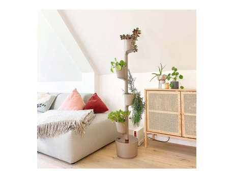 Jardineira Vertical Citysens, Cor Corteza, Com 4 Vasos, Smart Kit E Madeira Teka.