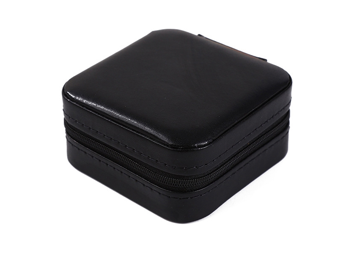 Estojo De Jóias Portátil De Couro Pu Pequeno Para Viagens Preto