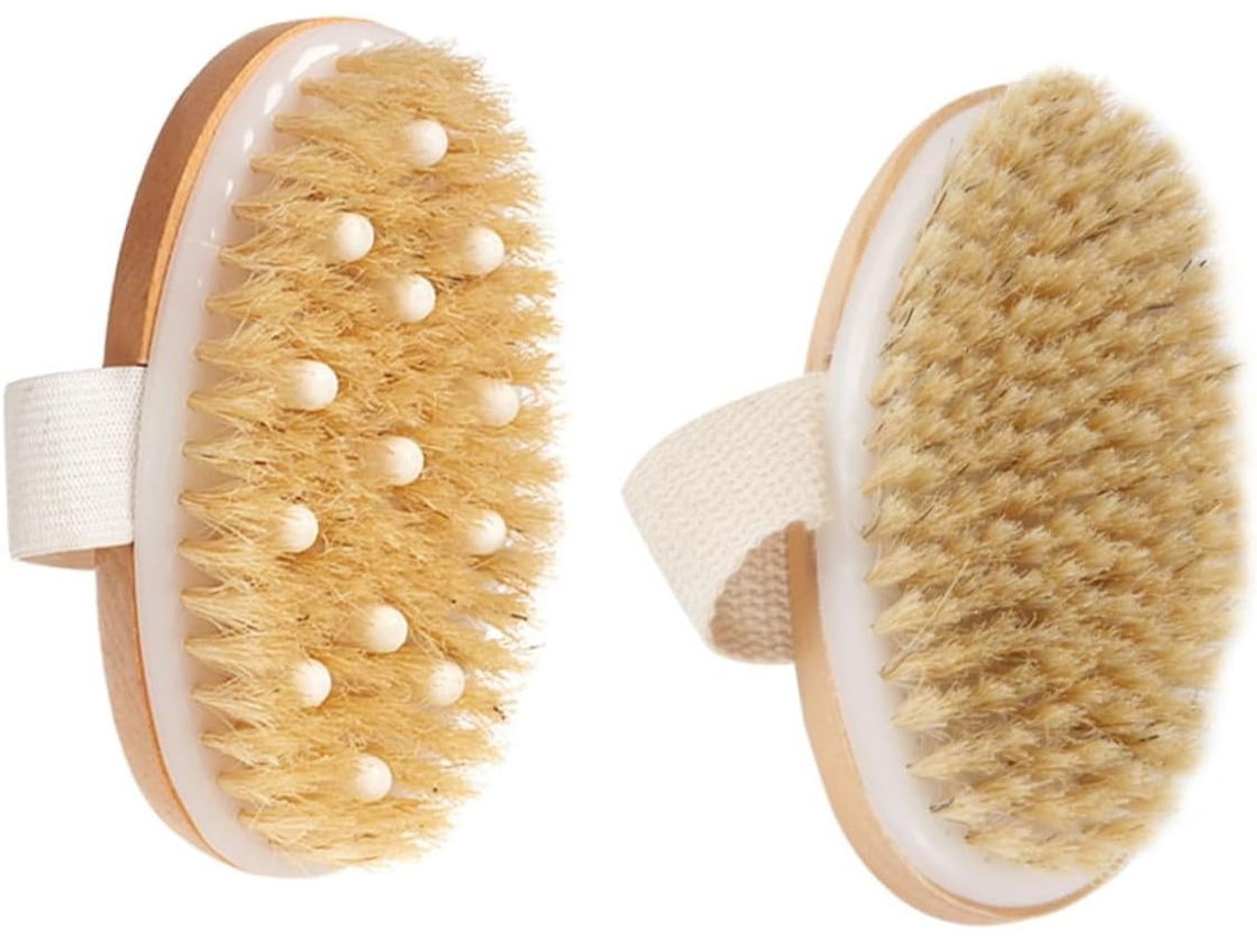 Conjunto De 2 Escovas Banho Com Cerdas Javali, Escova De Massagem E Esfoliação Para Cuidados Práticos Com A Pele