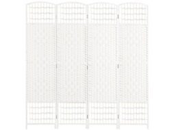 Biombo 4 Painéis Dobrável Separador Ambientes Corda Papel Madeira 60x170 Branco