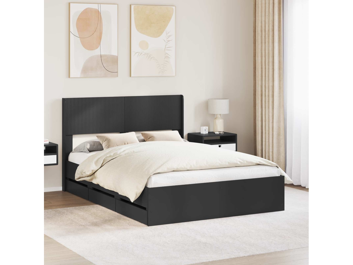 Vidaxl Estrutura De Cama Com Armazenamento E Cabeceira Preto