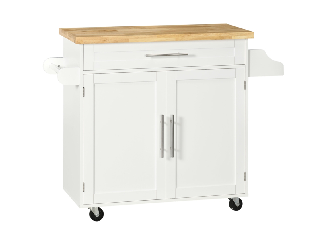 Carrito De Cocina Com Encimera, Especiero Y Toallero Para Salon Y Comedor, Branco, 109 X 40 X 89 Cm Zkaka
