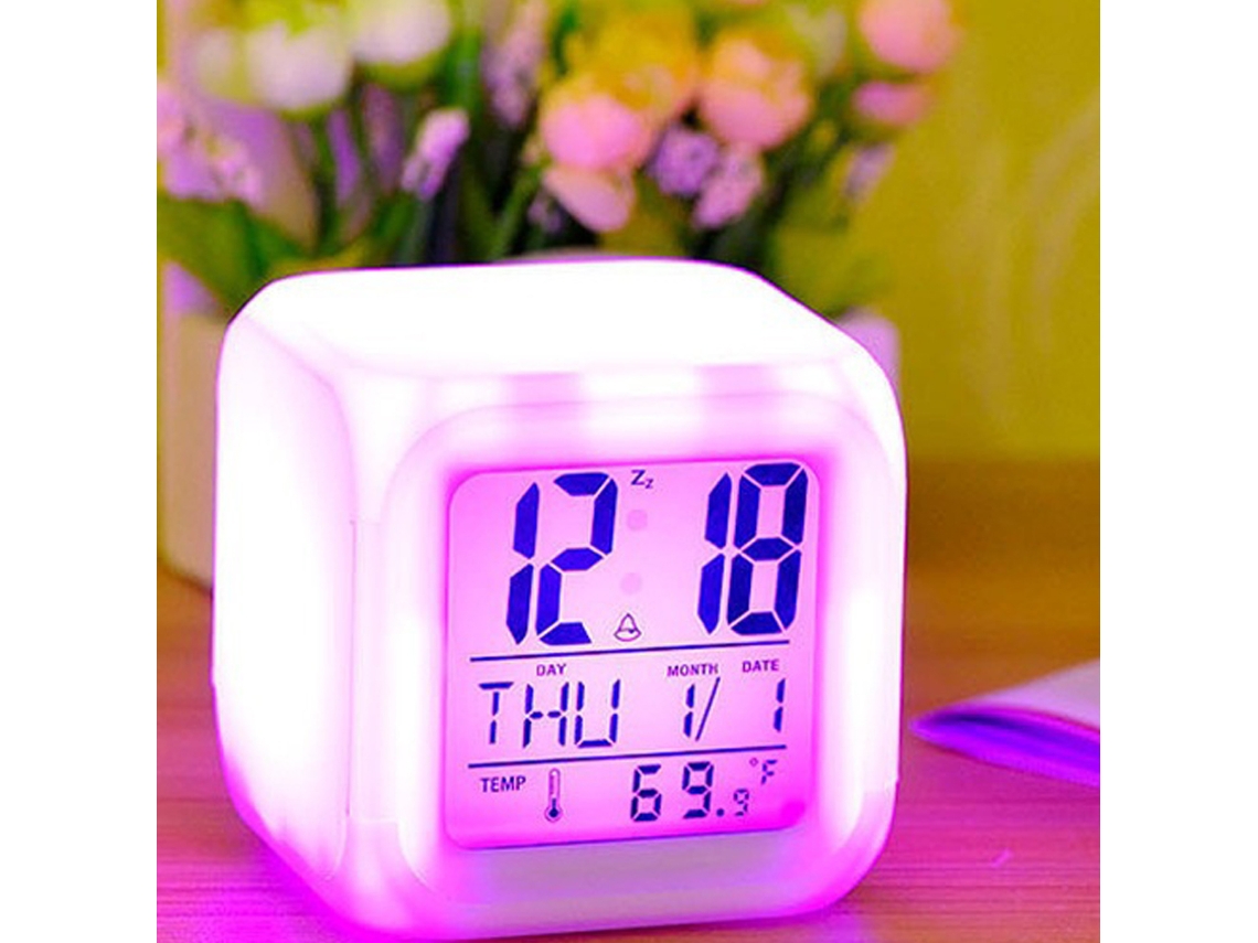 Relógio Despertador Digital LED Baok-reloj com 7 Cores Variáveis, Temperatura, Data, Semana e Decoração para Casa