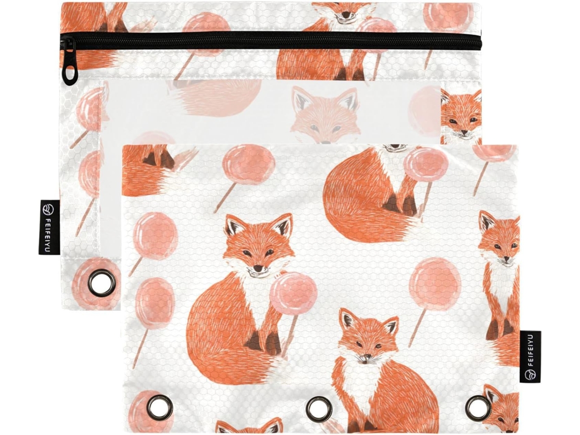 Pasta De Arquivo Feral Fox Lollipop Grande, Resistente, Com 3-argolas, Janela Transparente, 3-bolsos Para Materiais De