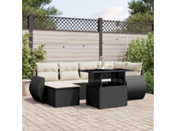 7 Pcs Conjunto De Sofás P/ Jardim C/ Almofadões Vime Pe Preto Dkd Home Decor