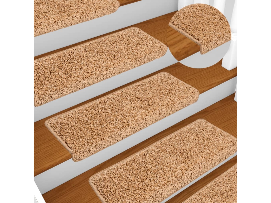 Vidaxl Tapetes De Escada 10 Peças 65x21x4 Cm Bege Com Borda Retangular