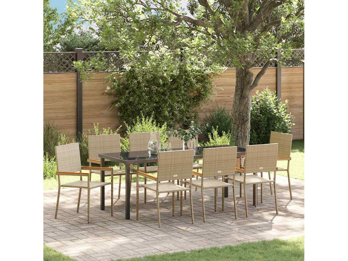 Vidaxl Conjunto De Jantar Para Jardim Com Almofada 9 Pcs Bege Vime Pe