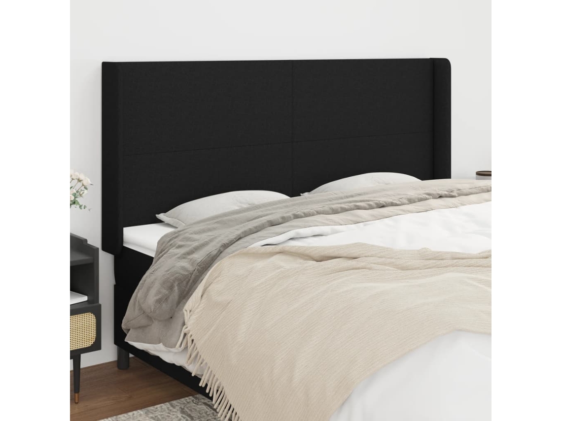 Cabeceira De Cama C/ Abas Tecido 183x16x118/128 Cm Preto Lovely Home