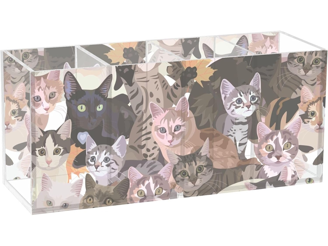 Porta canetas de Mesa em Acrílico Frodotgv, com Estampa Gatos Diferentes Raças, Acessório Escolar, Porta lápis