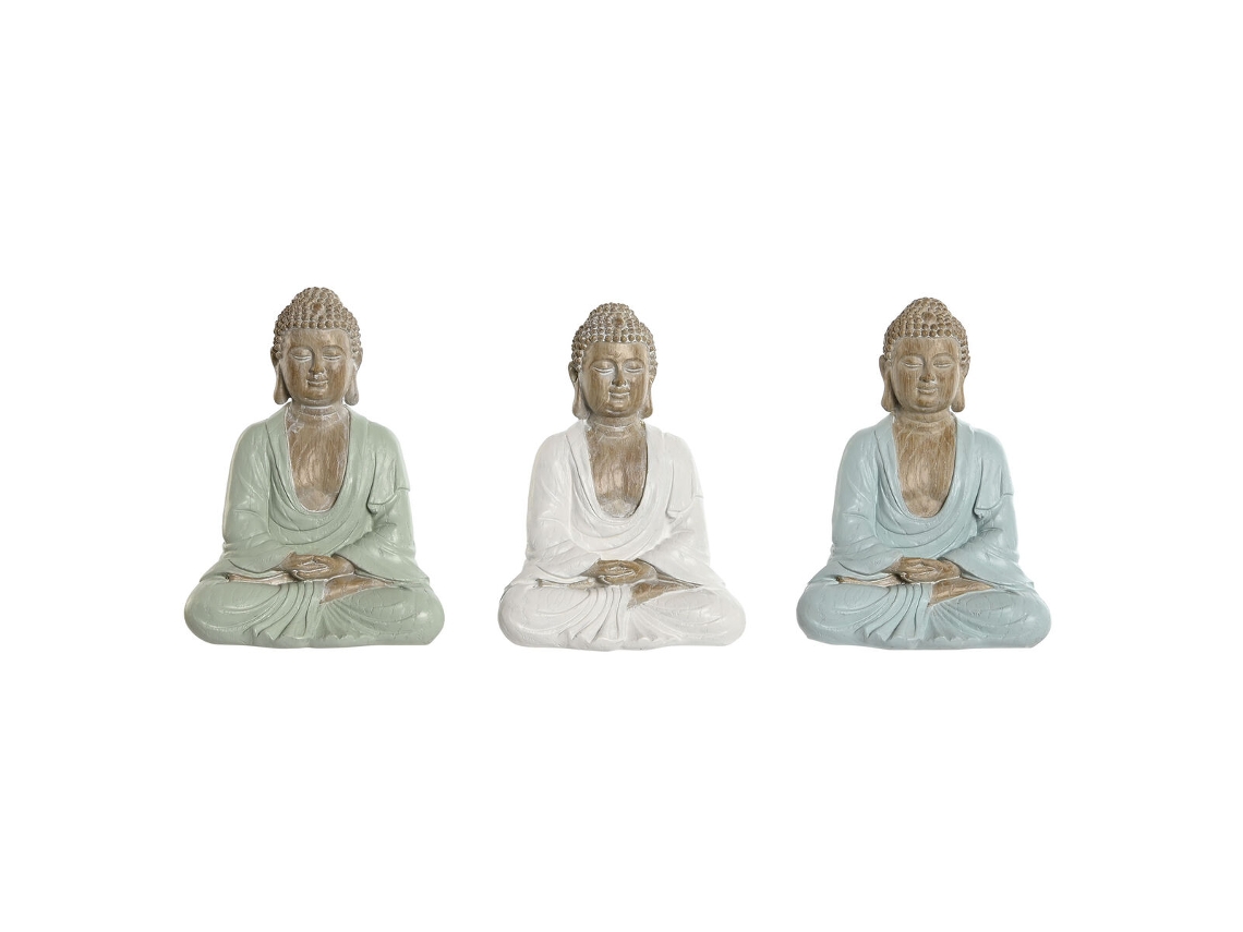 Figura Decorativa HOME ESPRIT Branco Verde Turquesa Buda Oriental 14x10,5x18,5 cm 3 Unidades