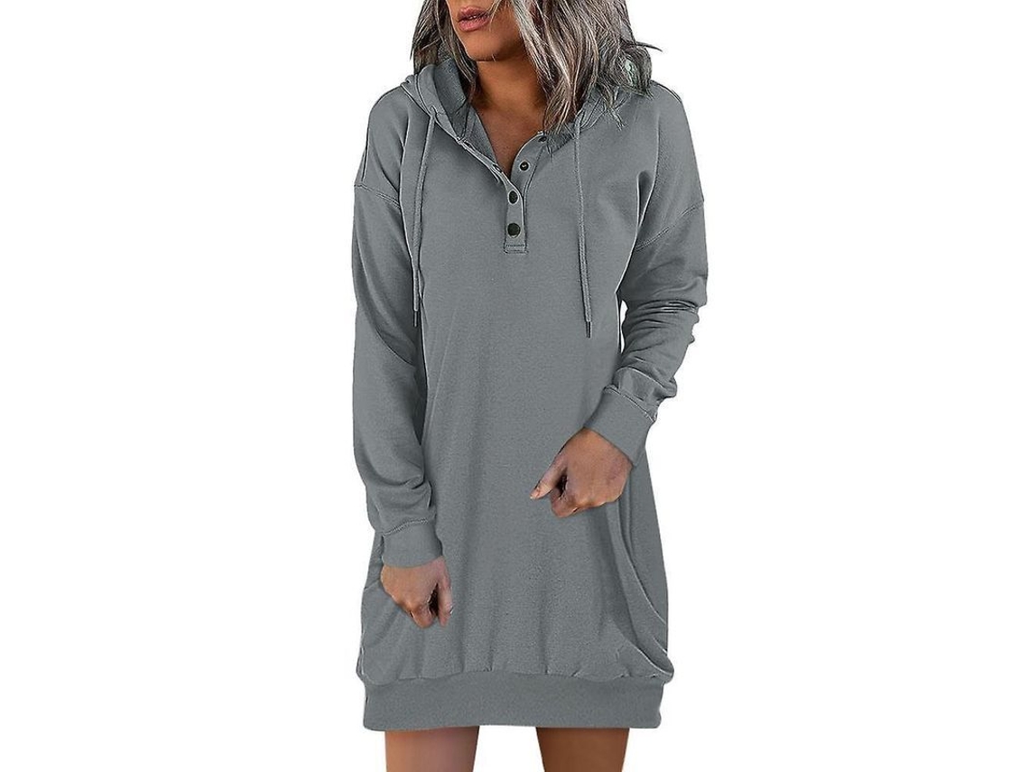 Vestido Rebe feminino casual de inverno/outono com capuz, corte evasê, tamanho regular XL, cinza.