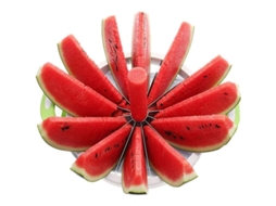 Cortador manual circular multifuncional para melancia com 12 lâminas para dividir a fruta em fatias uniformes.