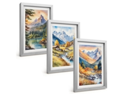 Composição De Quadros Paisagem De Montanha Com Rio Espelharte (3 Peças 20x30 Cm)