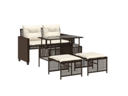 Maison Exclusive - 4pcs Conj. Sofás De Jardim C/ Almofadões Vime Pe/vidro Castanho